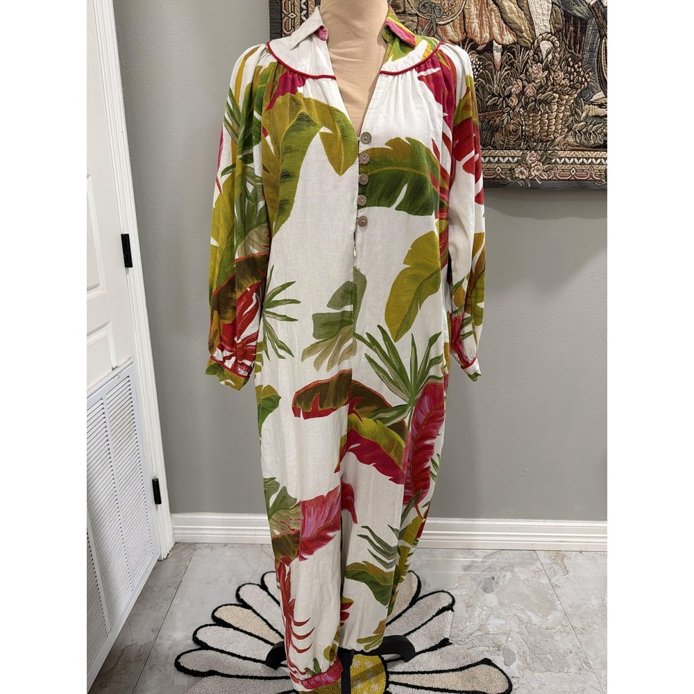 Farm Rio Jumpsuit Womens Small Multicolor Tropical Floral Button Front Collared
